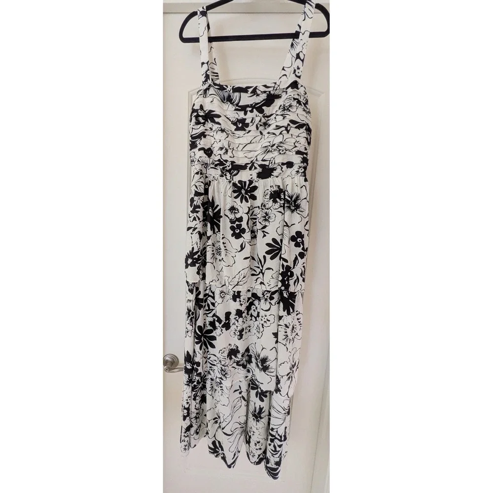 Abercrombie & Fitch Emerson Tiered Maxi Dress Black White Floral XL - NWT
